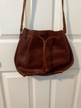 Portland Leather Brown Drawstring Crossbody Bag